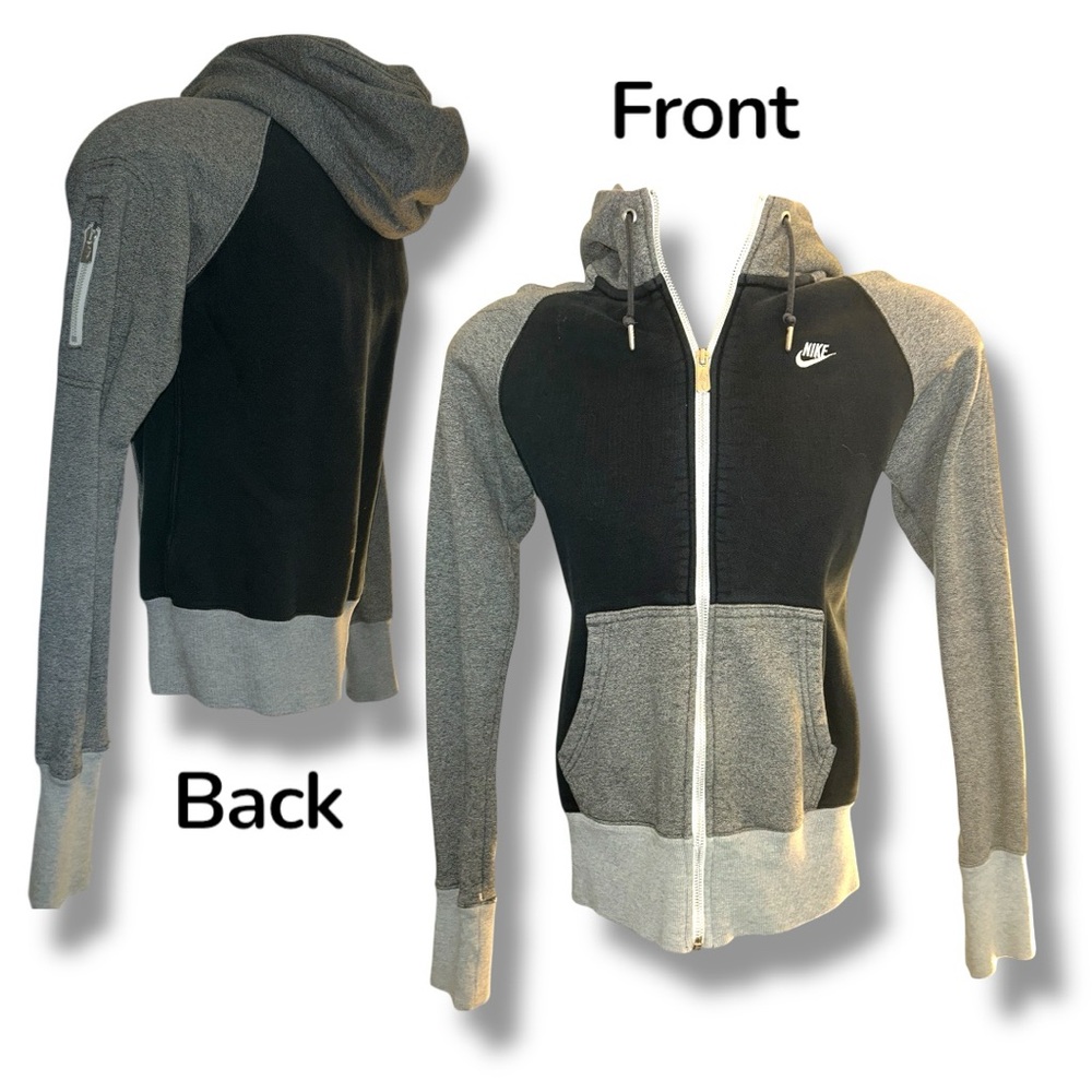 Nike Black and Gray Hoodie with Zip Pocket | Woman’s Small